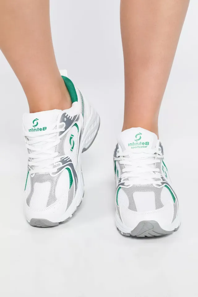 Bağcıklı Günlük Kadın Spor Ayakkabı Beyazyeşil