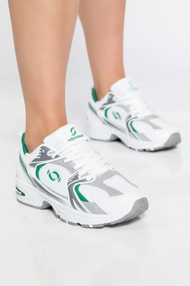 Bağcıklı Günlük Kadın Spor Ayakkabı Beyazyeşil