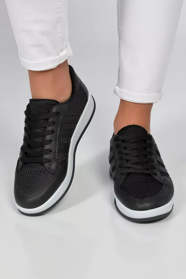 Bağcıklı Kadın Günlük Spor Ayakkabı Siyah