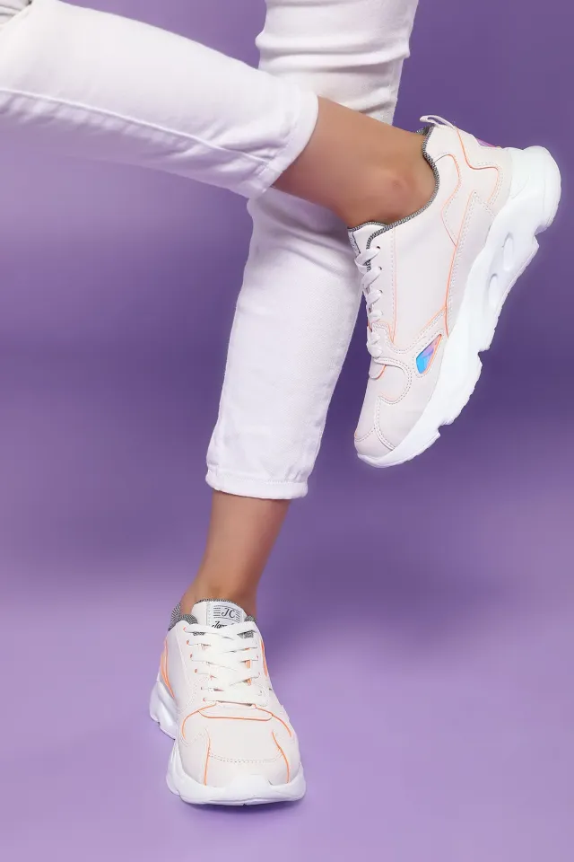 Bağcıklı Kadın Spor Ayakkabı Beyazorange