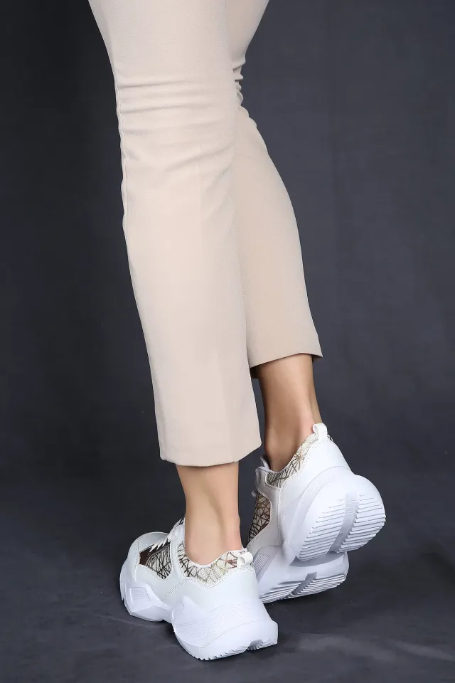 Bağcıklı Kadın Spor Ayakkabı Beyaz Rose