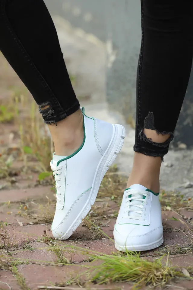 Bağcıklı Kadın Spor Ayakkabı Beyazyeşil
