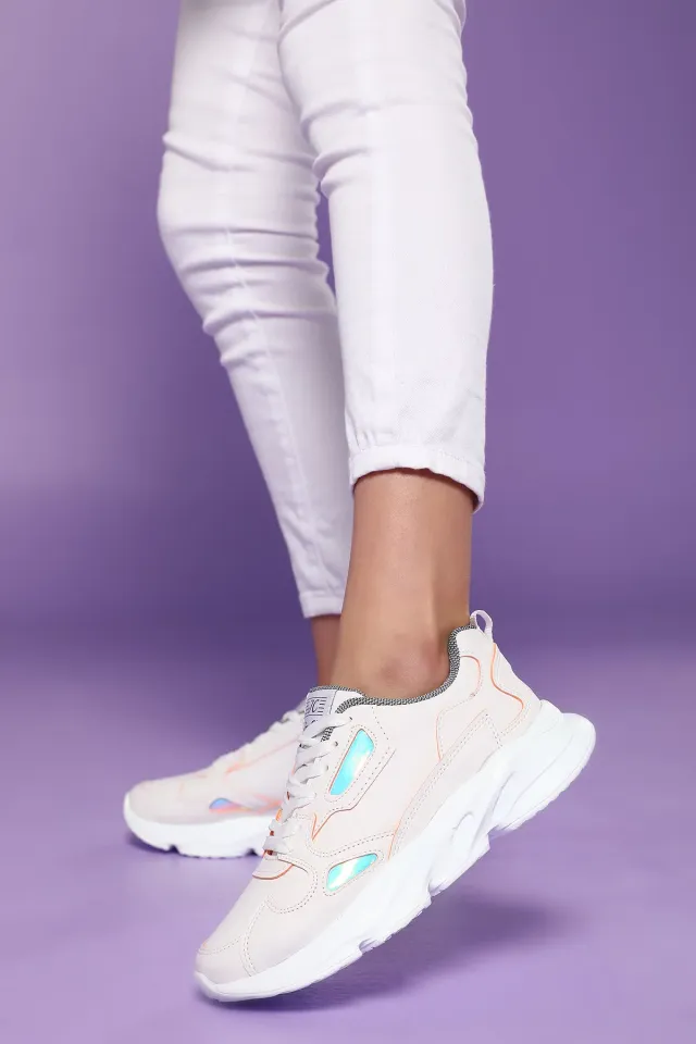 Bağcıklı Kadın Spor Ayakkabı Beyazorange