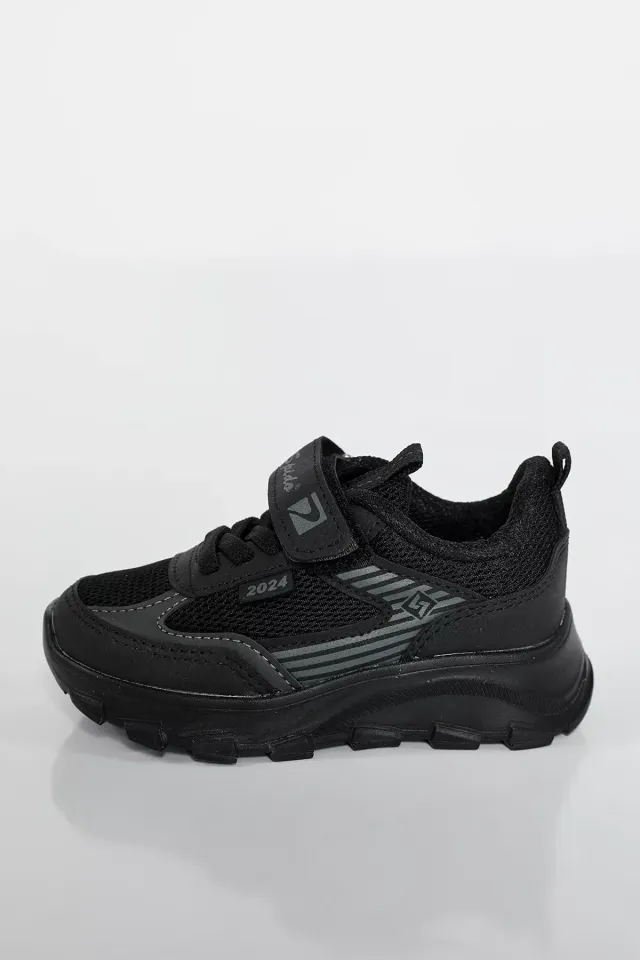 Bağcıklı Ve Cırtlı Kız-erkek Çocuk Spor Ayakkabı Siyah