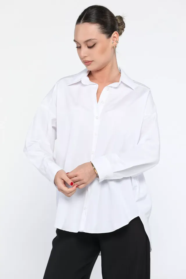 Basic Kadın Salaş Gömlek Beyaz