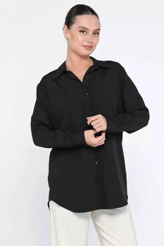Basic Salaş Kadın Gömlek Siyah