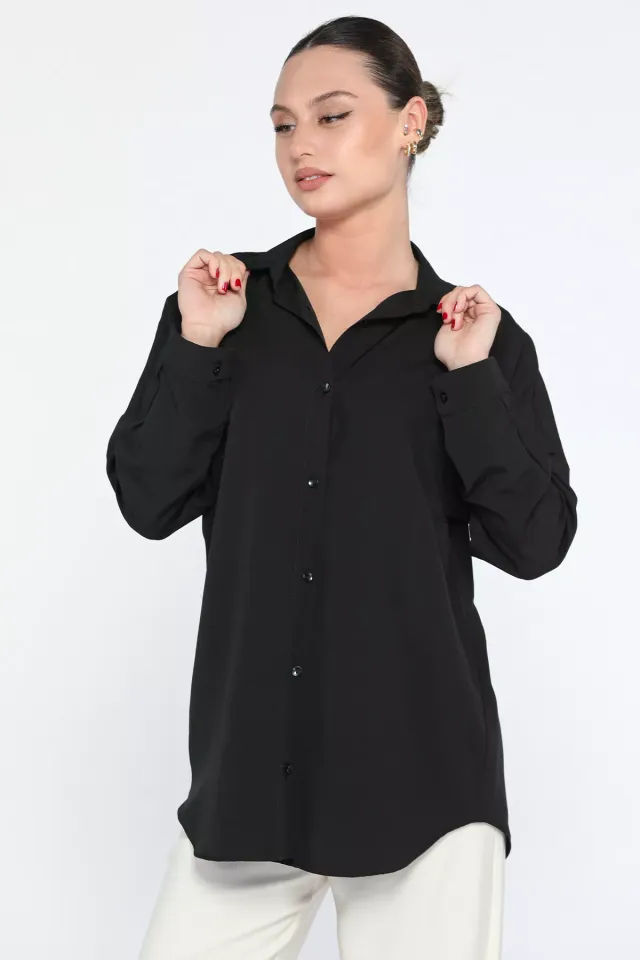 Basic Salaş Kadın Gömlek Siyah