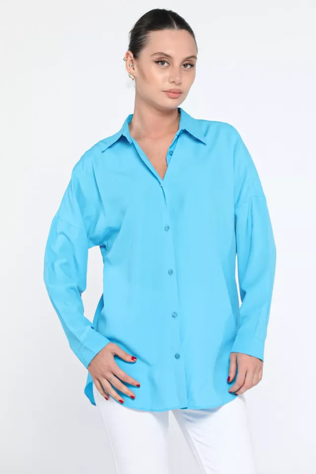 Basic Salaş Kadın Gömlek Mavi