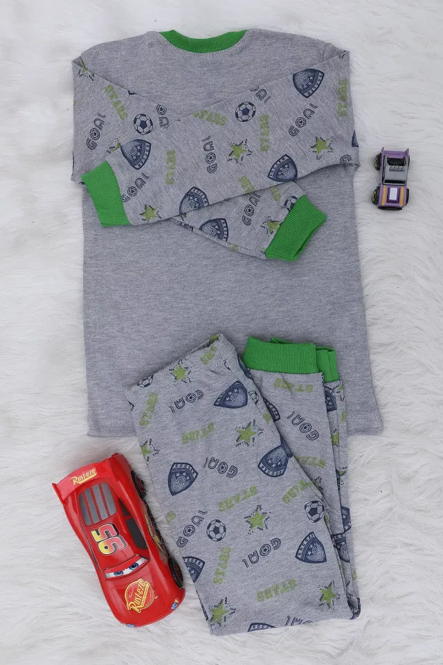 Baskılı Erkek Çocuk Pijama Takımı Griyeşil