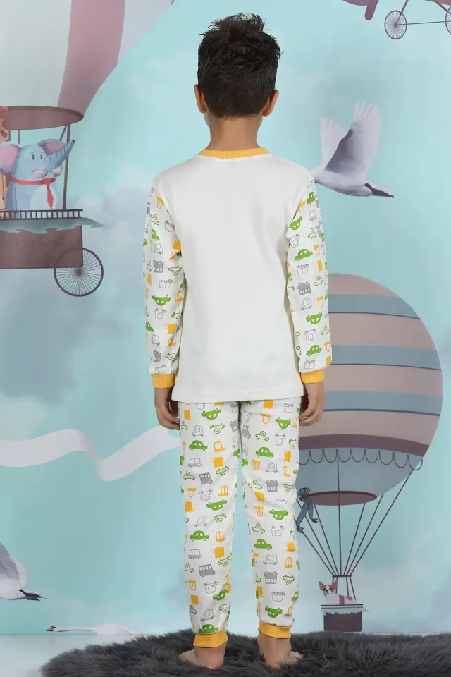 Baskılı Erkek Çocuk Pijama Takımı Hardal