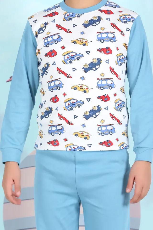 Baskılı Erkek Çocuk Pijama Takımı İndigo