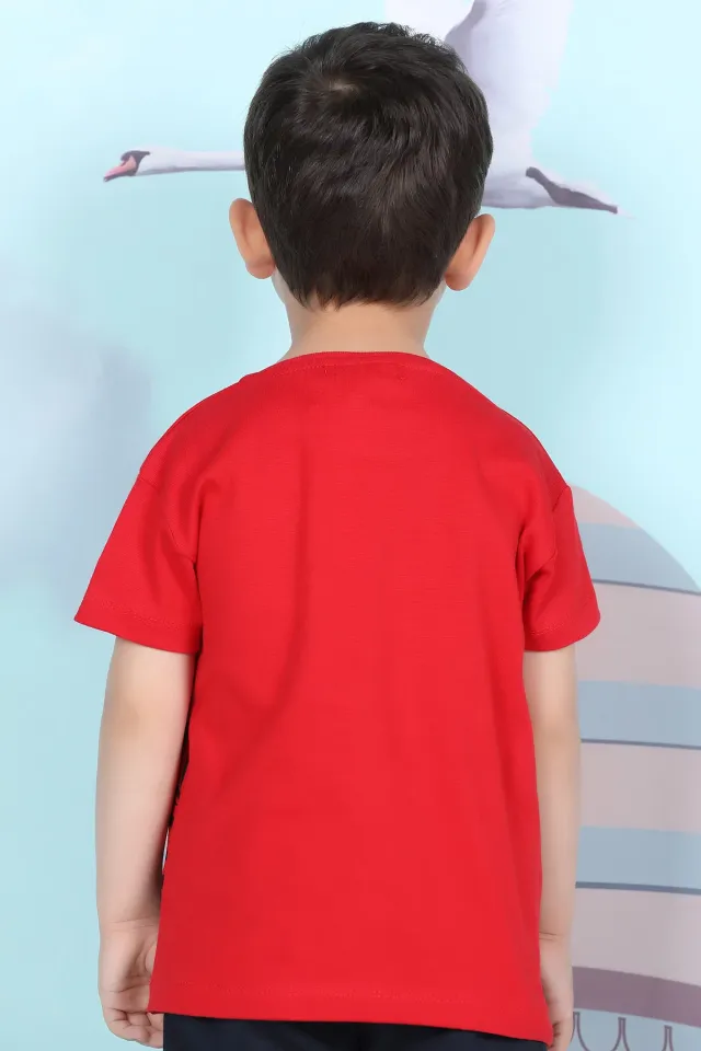Erkek Çocuk Likralı Baskılı T-shirt Kırmızıyeşil