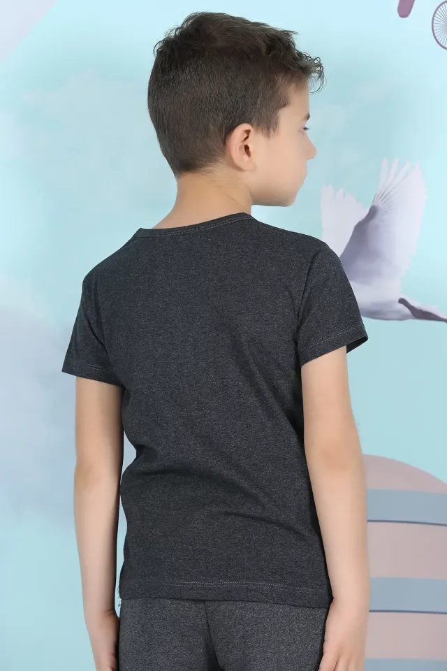 Erkek Çocuk Likralı Baskılı T-shirt Antrasit