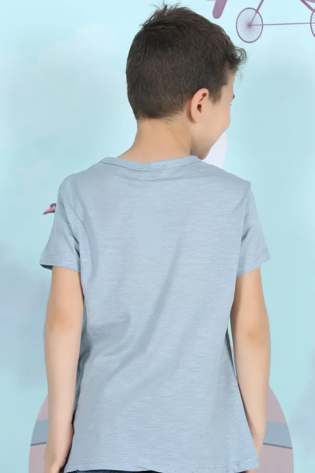 Erkek Çocuk Likralı Baskılı T-shirt Açıkmavi