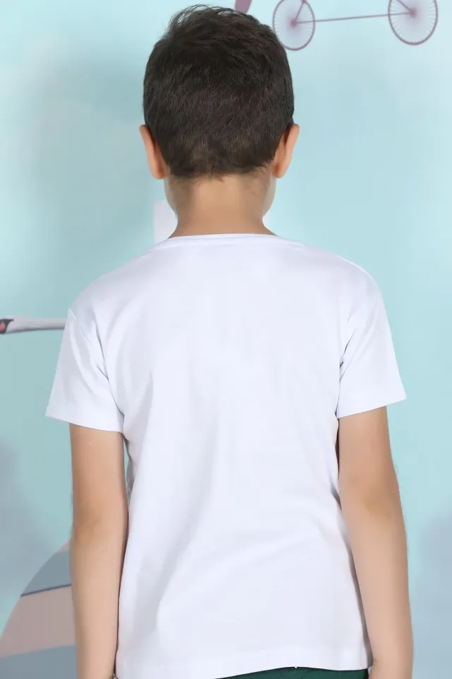 Erkek Çocuk Likralı Baskılı T-shirt Beyazmavi