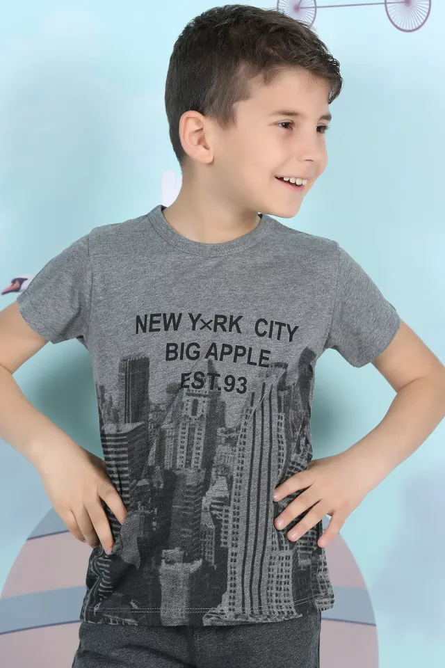 Erkek Çocuk Likralı Baskılı T-shirt Antrasit