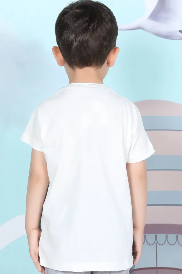 Erkek Çocuk Likralı Baskılı T-shirt Kremkırmızı