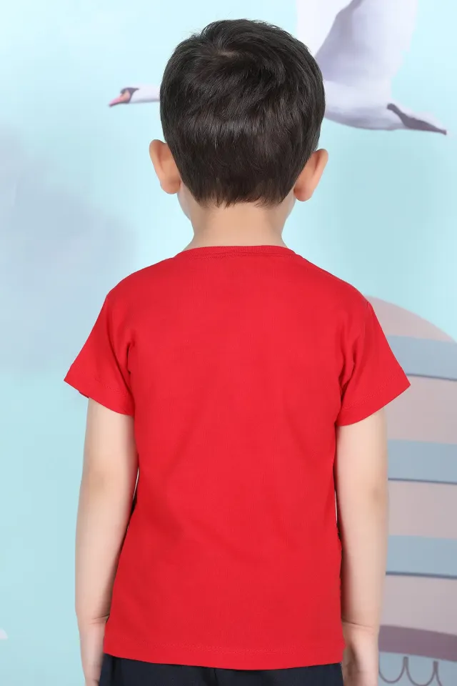 Erkek Çocuk Likralı Baskılı T-shirt Kırmızı