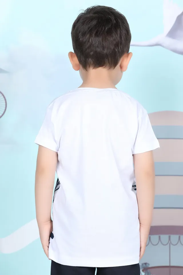 Erkek Çocuk Likralı Baskılı T-shirt Beyazkırmızı