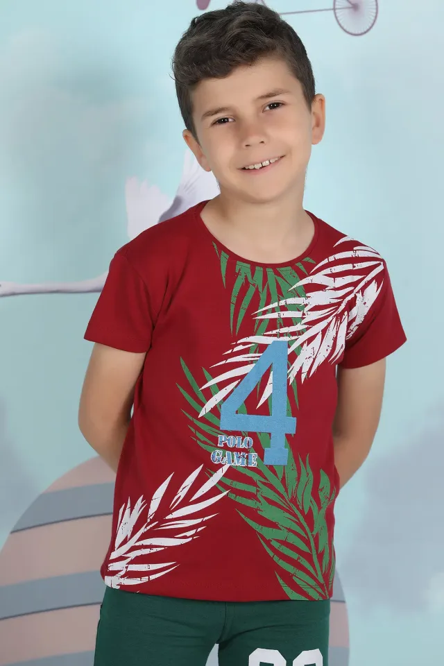 Erkek Çocuk Likralı Baskılı T-shirt Bordo