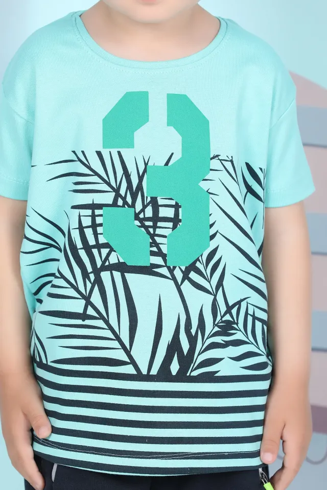 Erkek Çocuk Likralı Baskılı T-shirt Mint