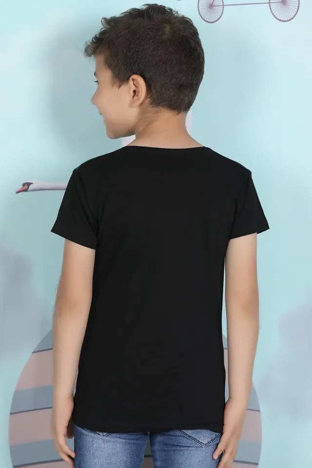 Erkek Çocuk Likralı Baskılı T-shirt Siyahfüme