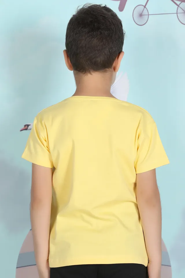 Erkek Çocuk Likralı Baskılı T-shirt Sarımavi