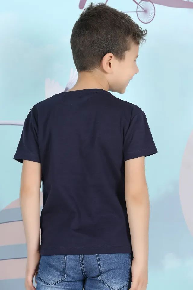 Erkek Çocuk Likralı Baskılı T-shirt Lacivert