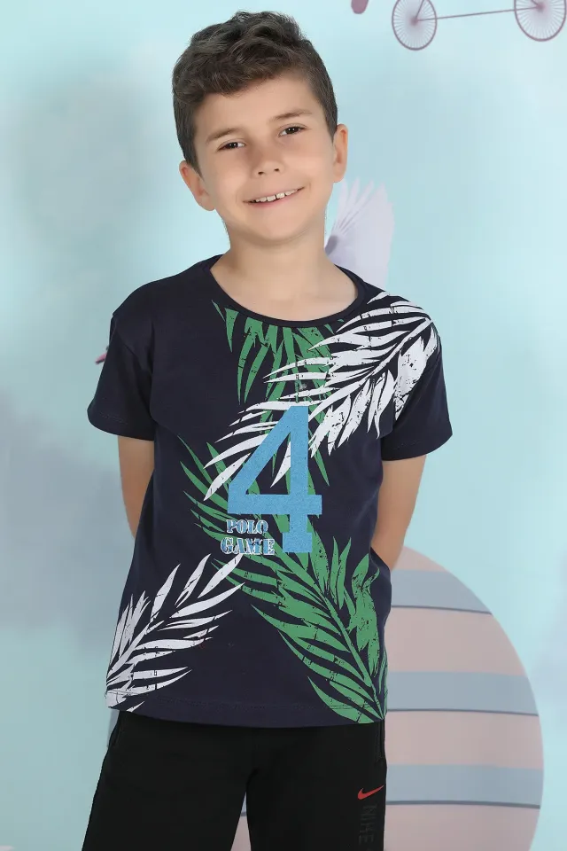 Erkek Çocuk Likralı Baskılı T-shirt Lacivertmavi