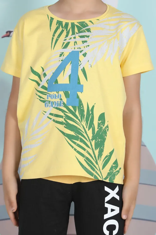 Erkek Çocuk Likralı Baskılı T-shirt Sarımavi