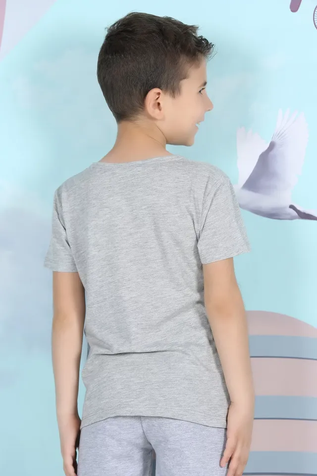 Erkek Çocuk Likralı Baskılı T-shirt Gri
