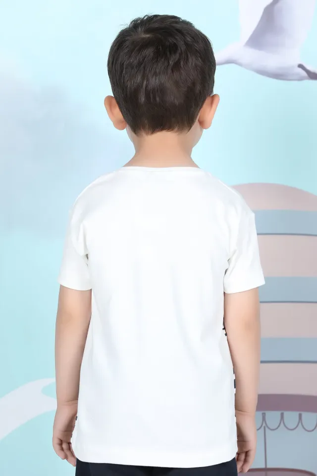 Erkek Çocuk Likralı Baskılı T-shirt Krem