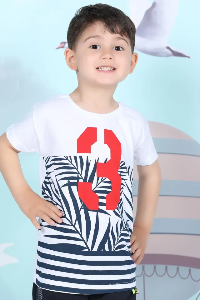 Erkek Çocuk Likralı Baskılı T-shirt Beyazkırmızı
