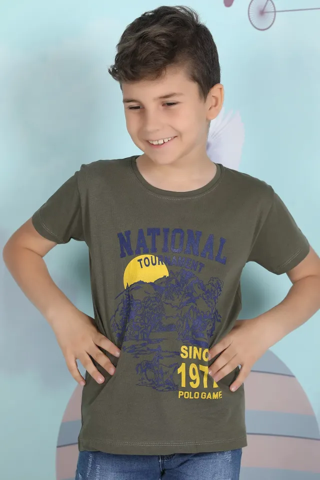 Erkek Çocuk Baskılı T-shirt Haki