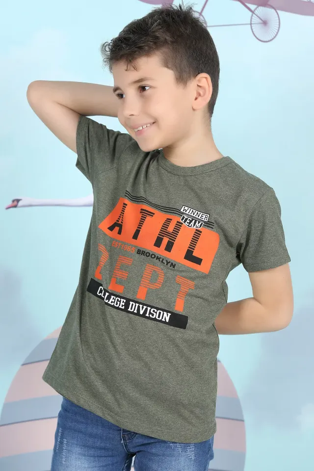 Erkek Çocuk Likralı Baskılı T-shirt Haki