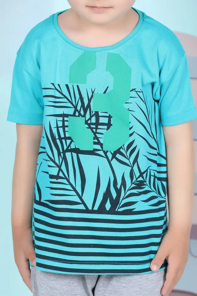 Erkek Çocuk Likralı Baskılı T-shirt Koyumint