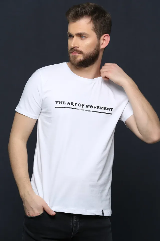 Baskılı Erkek T-shirt Beyaz