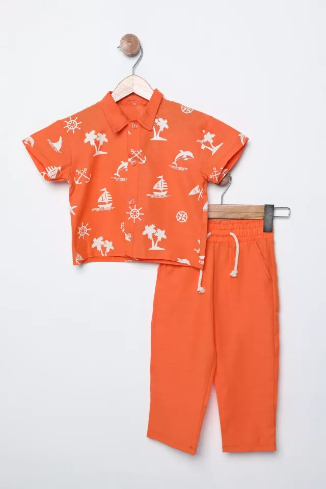 Baskılı Gömlek Pantolon Erkek Çocuk İkili Takım Orange