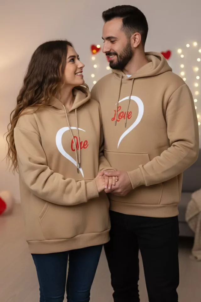 Baskılı Kapüşonlu Şardonlu Sevgili Kombini İkili Sweatshirt (s-m-l Beden Uyumludur.) - 1