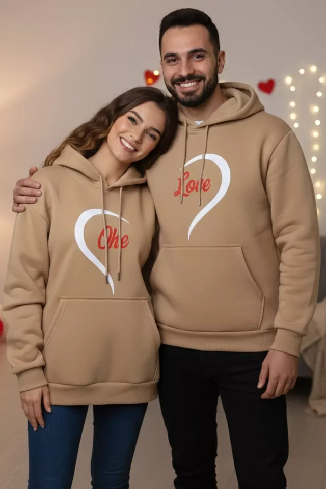 Baskılı Kapüşonlu Şardonlu Sevgili Kombini İkili Sweatshirt (s-m-l Beden Uyumludur.) - 2