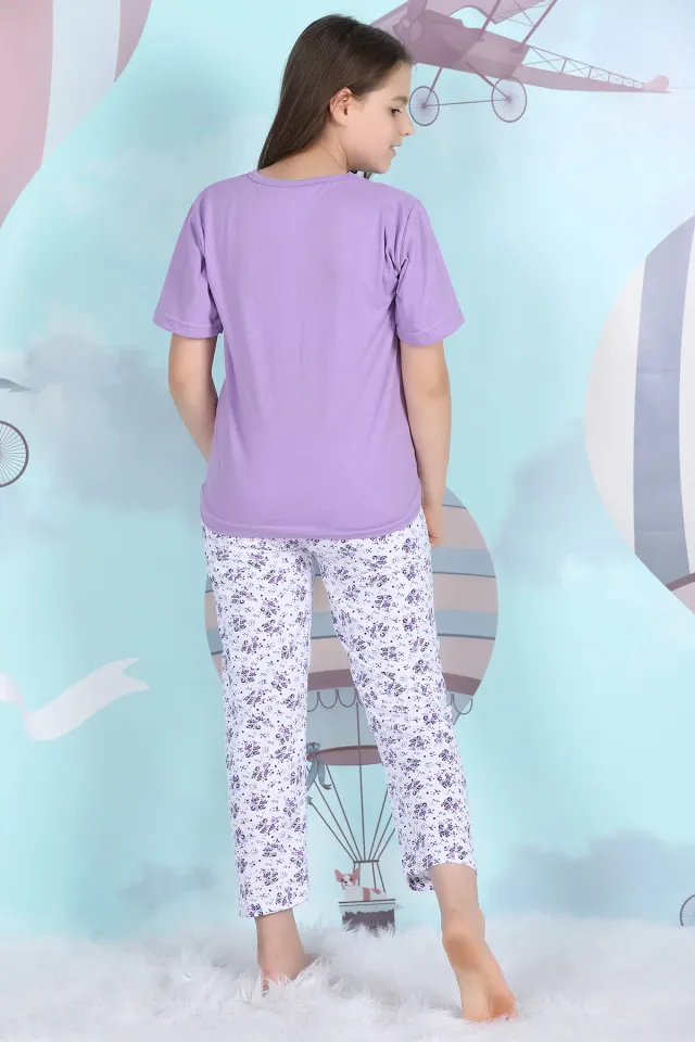 Baskılı Kız Çocuk Pijama Takımı Açıklila