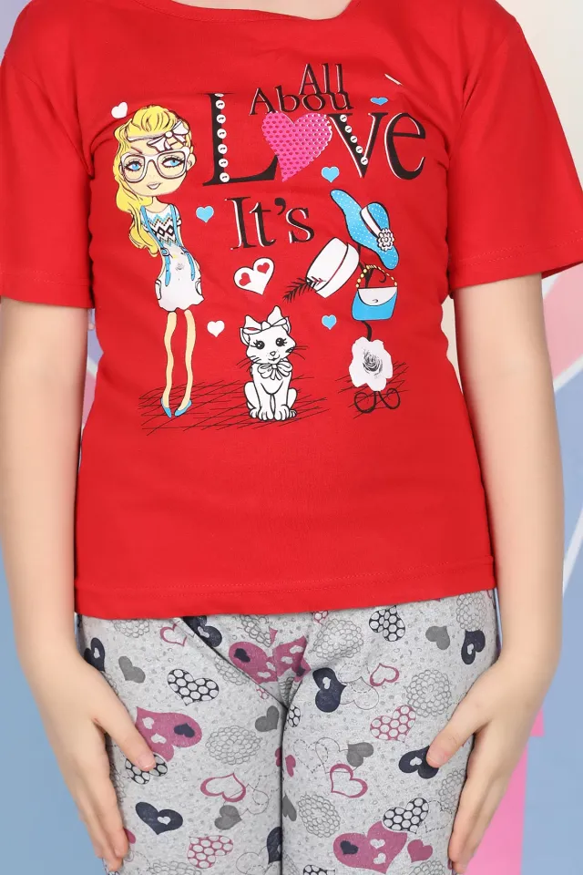 Baskılı Kız Çocuk Pijama Takımı K.pembe