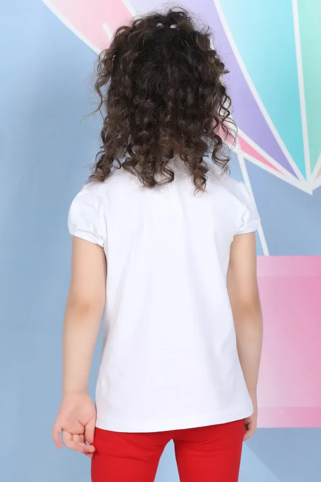 Kız Çocuk Baskılı T-shirt Beyaz
