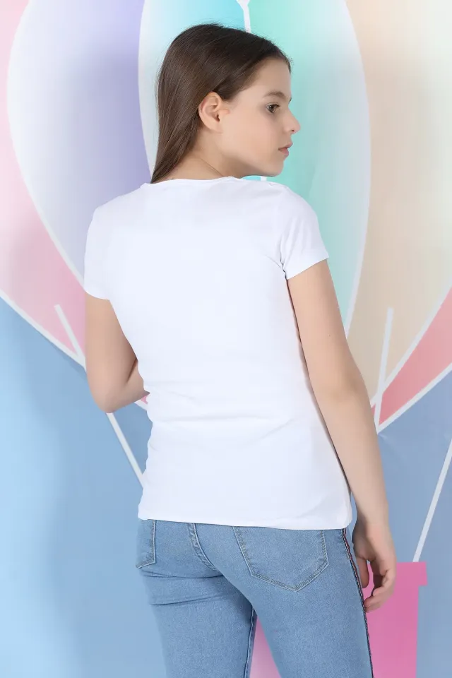 Baskılı Kız Çocuk T-shirt Beyaz