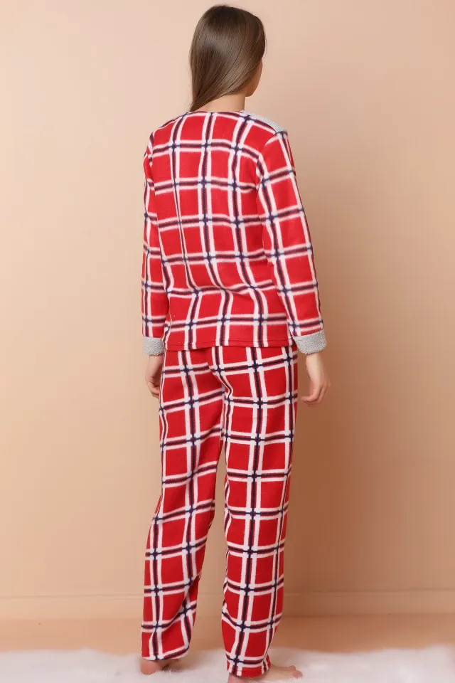 Baskılı Peluş Pijama Takımı Gri