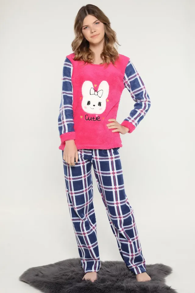 Baskılı Polar Pijama Takımı Fujyalacivert