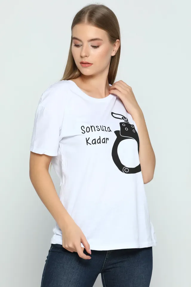 Baskılı Sevgili Kombin Bayan T-shirt Beyaz