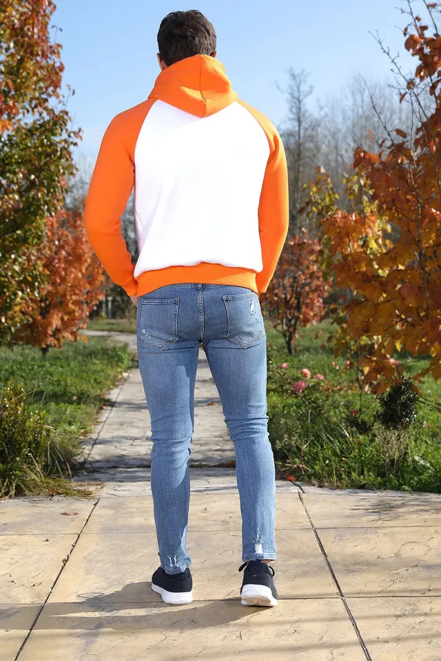 Baskılı Sevgili Kombini Erkek Sweatshirt Orange Beyaz