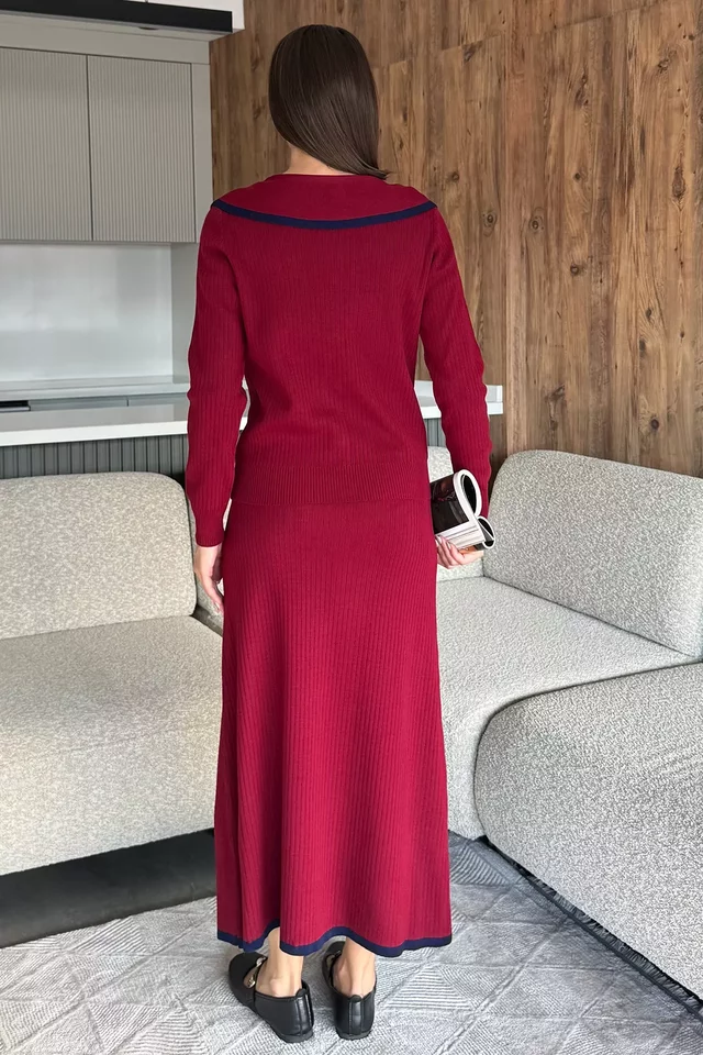 Bebe Yaka Hırka Görünümlü Bluz Etek Triko İkili Takım