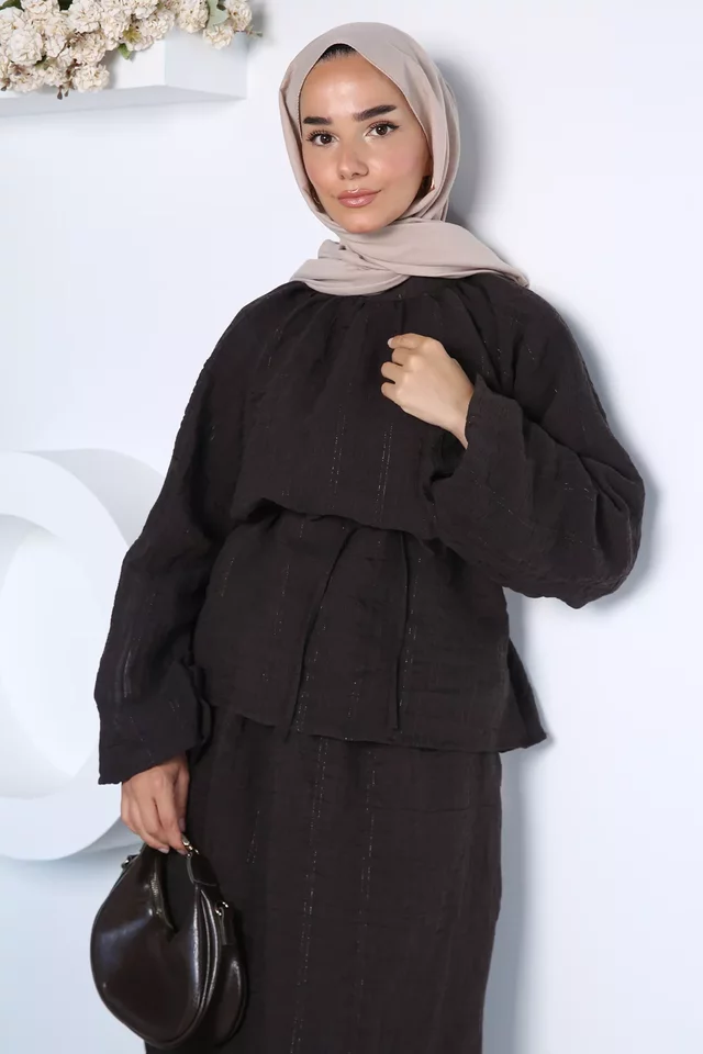 Bel Bağcıklı Astarlı Tesettür Bluz